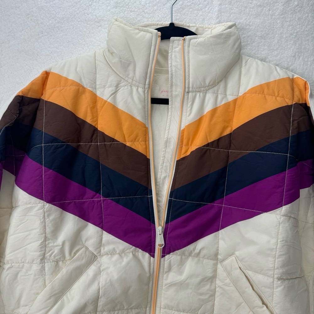 Free People x Hatch Multicolored Ivory Chevron Combo Maternity Puffer Jacket S - Picture 16 of 16